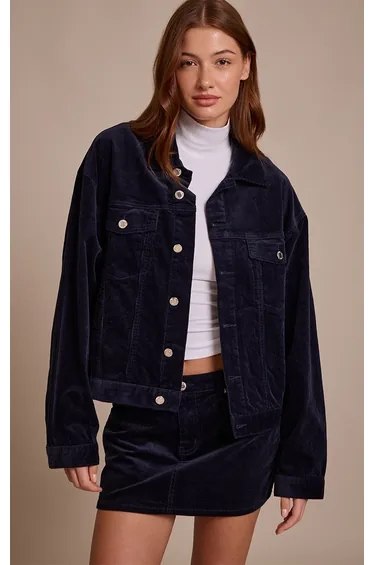 Navy Cord Classic Boxy Denim Jacket