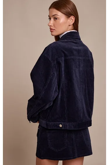 Navy Cord Classic Boxy Denim Jacket