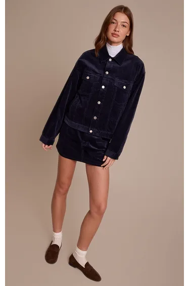 Navy Cord Classic Boxy Denim Jacket