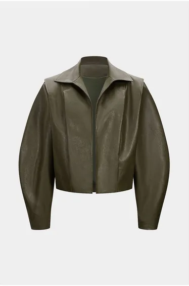 Faux Leather Pleated Gigot Sleeve Jacket