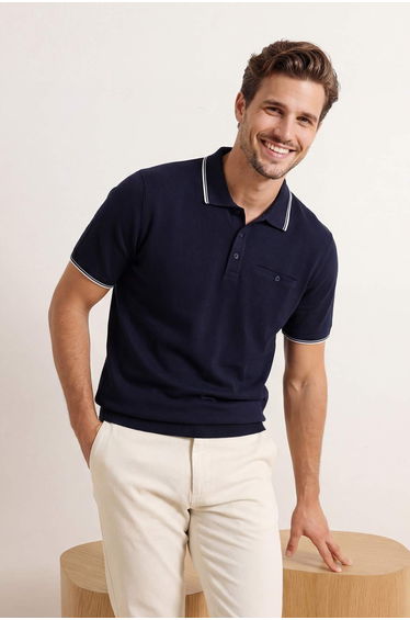 Navy Blue Regular Polo Collar Plain Polo Collar T-Shirt