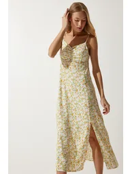 Happiness İStanbul Beige Floral A-Line Midaxi Dress
