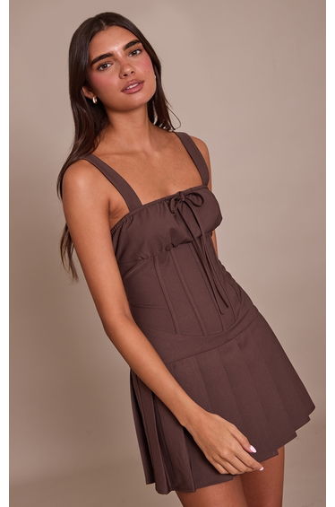 Chocolate Tie Detail Strappy Shift Dress