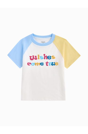 Unisex Short Sleeve T-Shirt - Contrast Sleeves With Bulky Front Print And Crew Neck