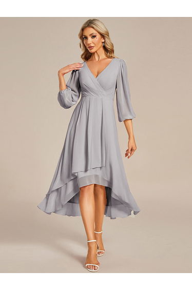 ever BRIAR|3/4 Sleeves Asymmetrical Hem A-Line Midi Wedding Guest Dress