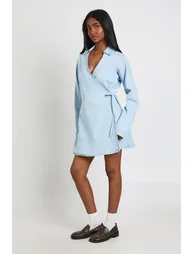 Wrap Front Denim Dress - bleach wash