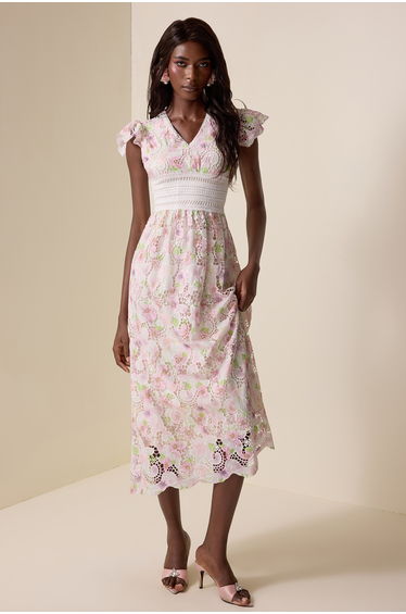 Albertine Lace Floral Midi Dress