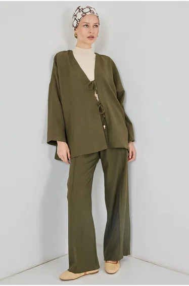 BDART V-Neck Cardigan and Wide Leg Pants Set