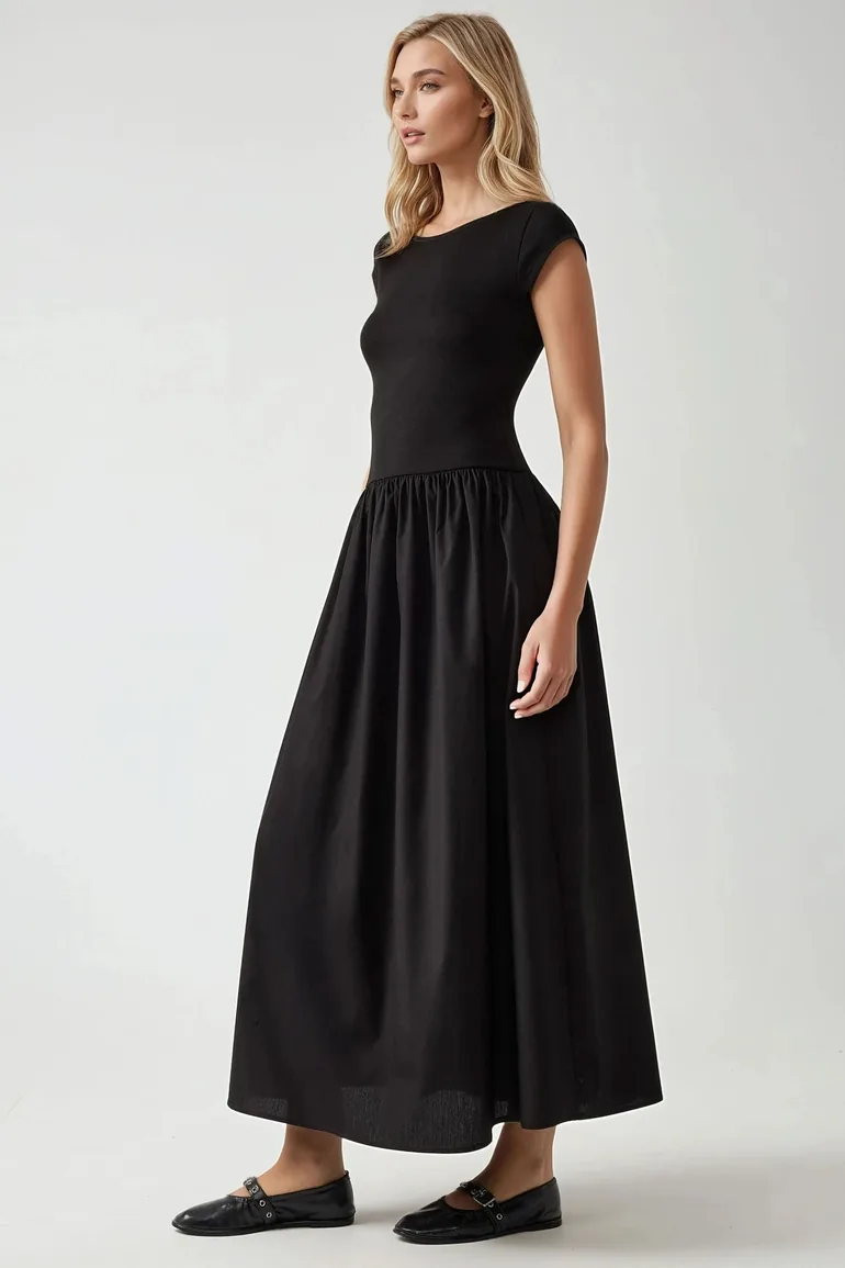 Boat Neck A-Form Fit Maxi Dress - 1