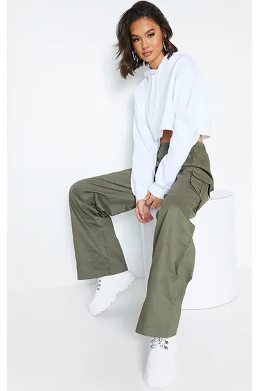 بنطلون كارغو بأرجل عريضة - أخضر 