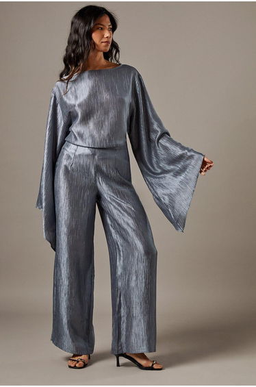 Crinkle Satin Wide Leg Trousers