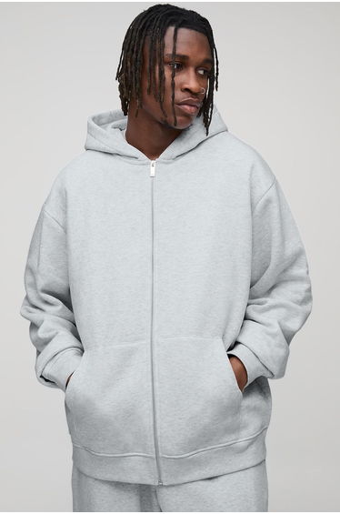 Tall Basic Oversized Zip Through Hoodie - grey marl