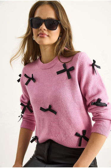 LUCCI Bow Detailed Crew Neck Sweater