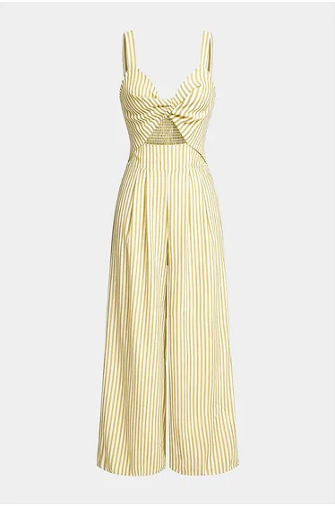 Stripes Print V-Neck Twist Knot Cut Out Sleeveless Jumpsuit