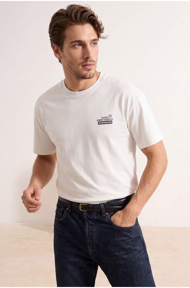 Ecru Oversize/Wide Cut Printed 100% Cotton T-Shirt