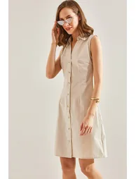 Bianco Lucci Grey A-Line Mini Shirt Dress - 1
