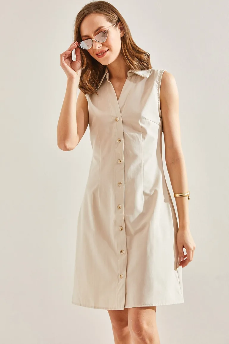 Bianco Lucci Grey A-Line Mini Shirt Dress