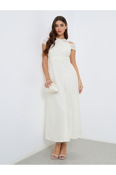 Lace Short Sleeves A-Line Maxi Dress