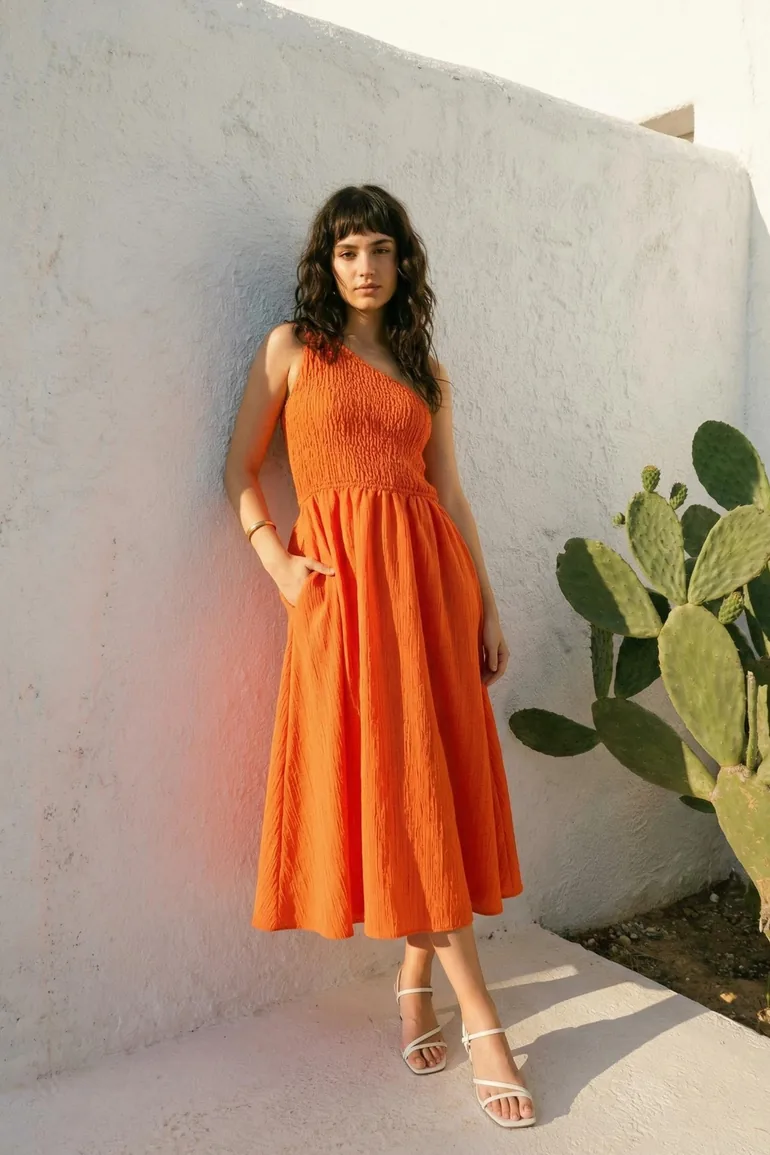 orange plain dress Off The Shoulder Satin Orange Simple Prom Dress
