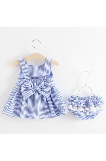 Baby 2-Piece Bow Vertical Striped Lace Set