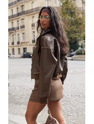 جاكيت جلد بني بسحاب - 1