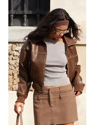 جاكيت جلد بني بسحاب - 3