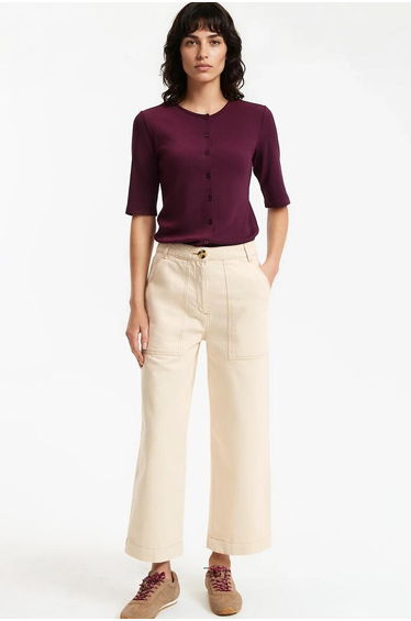 Short Sleeve Button-Down Crew Neck cardigan