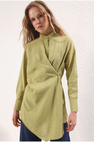 Khaki Lily Snap fastener Detailed Woven Shirt