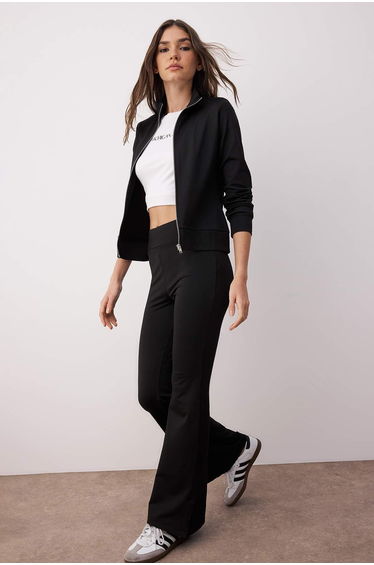 Black Raglan Sleeve Relaxed Top Flare/Espanol Leg Bottom Flexible Knitted Bottom - Top Set