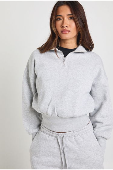 Funnel Neck Half Zip Sweatshirt Tracksuit - ash grey product thumbnail 3