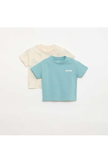Set of 2 short-sleeved cotton jersey T-shirts BEIGE