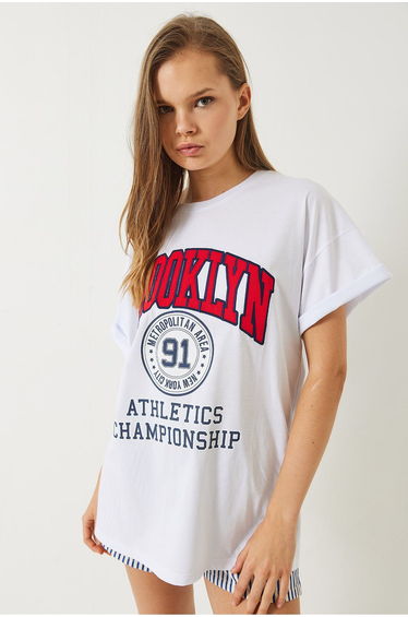 Women's Brooklyn Printed Oversize Combed Cotton Basic T-shirt