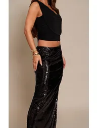 Black Sequin Maxi Skirt - 3