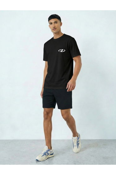 Men Black Graphic T-Shirt and Shorts Co-Ords
