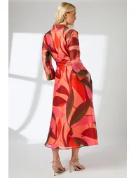 Abstract Print Belted Collared Shirt Dress - 2