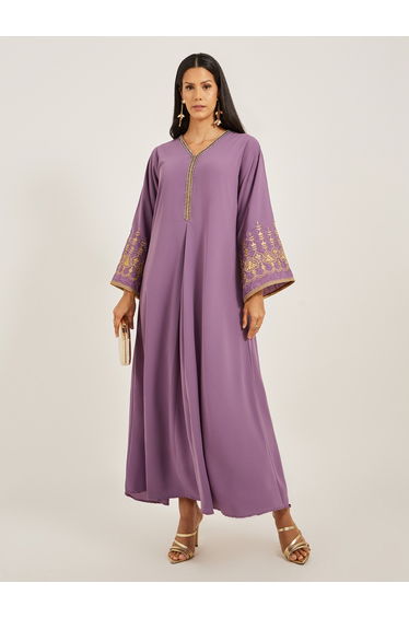 Embroidered V-Neck Flared Kaftan