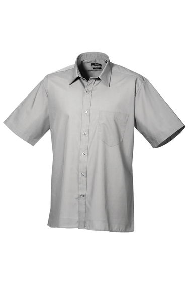 Premier Mens Short Sleeve Formal Poplin Plain Work Shirt - Silver