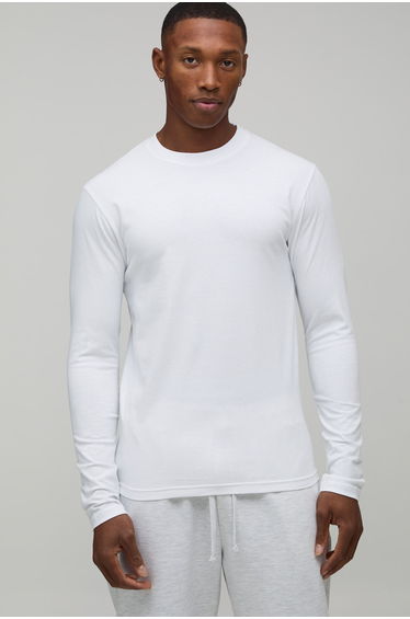Basic Muscle Fit Long Sleeve T-Shirt - white