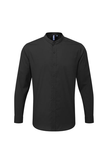 Premier Mens Banded Collar Long-Sleeved Formal Shirt - Black