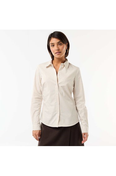 Fitted shirt with cutaway collar BEIGE