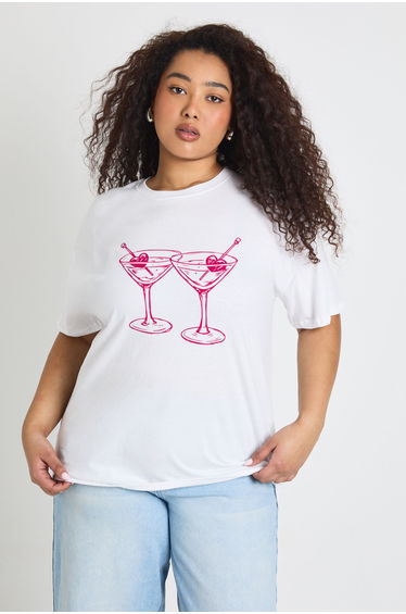 Plus Valentines Cocktail Graphic Tee - white