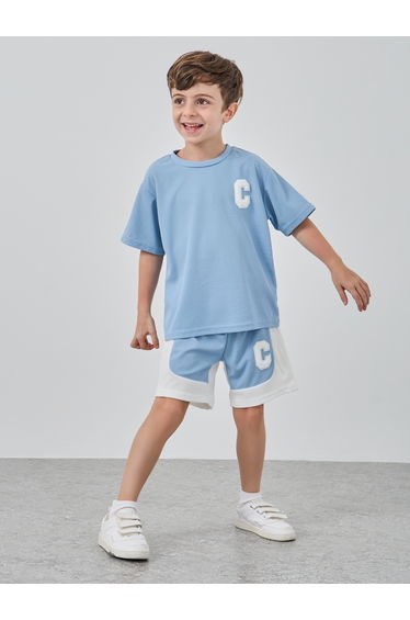 Embroidery Patch Waffle Knit T-Shirt and Shorts Set