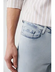 Men's Light Blue Vintage Washed Flexible Slim Fit Slim Fit Jean Trousers - 5
