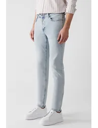 Men's Light Blue Vintage Washed Flexible Slim Fit Slim Fit Jean Trousers - 1