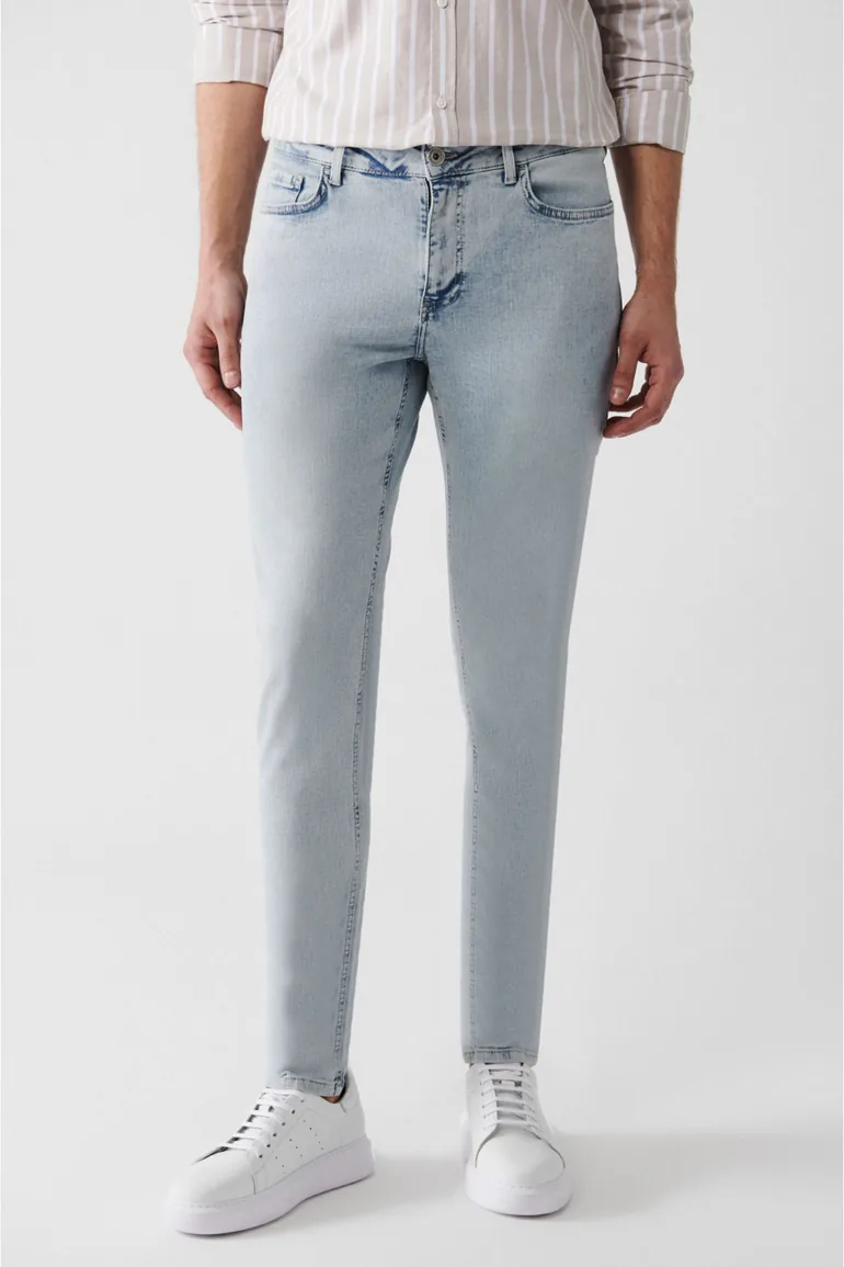 Men's Light Blue Vintage Washed Flexible Slim Fit Slim Fit Jean Trousers - 6