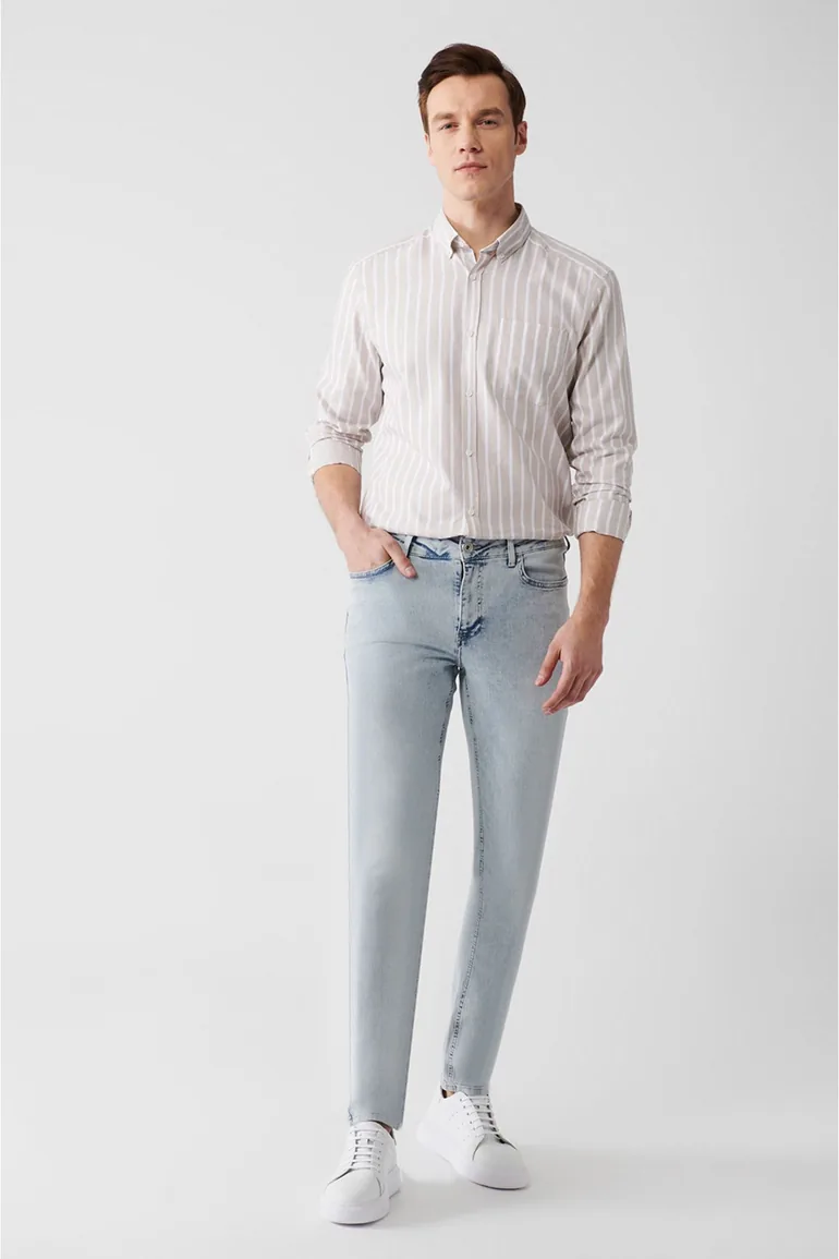Men's Light Blue Vintage Washed Flexible Slim Fit Slim Fit Jean Trousers