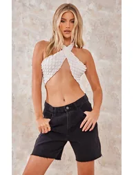 Washed Black Longline Fitted Denim Shorts - 3