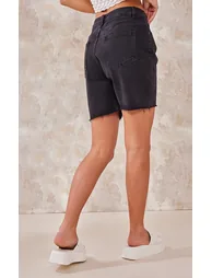 Washed Black Longline Fitted Denim Shorts - 2
