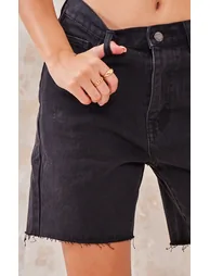 Washed Black Longline Fitted Denim Shorts - 4