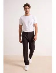 Brown Straight Men's Trousers - 1